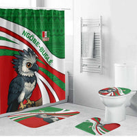 Indigenous Regions of Panama Ngabe-Bugle Bathroom Set with Harpy Eagle Graphic and Green Red Tribal Pattern 1997 - Wonder Print Shop