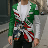 Indigenous Regions of Panama Ngabe-Bugle Blazer with Harpy Eagle Graphic and Green Red Tribal Pattern 1997 - Wonder Print Shop