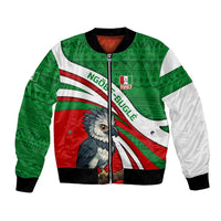 Indigenous Regions of Panama Ngabe-Bugle Bomber Jacket with Harpy Eagle Graphic and Green Red Tribal Pattern 1997 - Wonder Print Shop