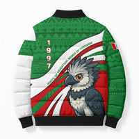 Indigenous Regions of Panama Ngabe-Bugle Bomber Puffer Jacket with Harpy Eagle Graphic and Green Red Tribal Pattern 1997 - Wonder Print Shop