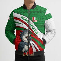 Indigenous Regions of Panama Ngabe-Bugle Bomber Puffer Jacket with Harpy Eagle Graphic and Green Red Tribal Pattern 1997 - Wonder Print Shop
