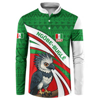 Indigenous Regions of Panama Ngabe-Bugle Button Sweatshirt with Harpy Eagle Graphic and Green Red Tribal Pattern 1997 - Wonder Print Shop