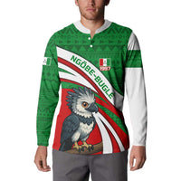 Indigenous Regions of Panama Ngabe-Bugle Button Sweatshirt with Harpy Eagle Graphic and Green Red Tribal Pattern 1997 - Wonder Print Shop