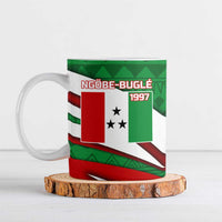 Indigenous Regions of Panama Ngabe-Bugle Ceramic Mug with Harpy Eagle Graphic and Green Red Tribal Pattern 1997 - Wonder Print Shop