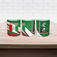 Indigenous Regions of Panama Ngabe-Bugle Ceramic Mug with Harpy Eagle Graphic and Green Red Tribal Pattern 1997 - Wonder Print Shop