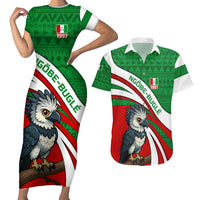 Indigenous Regions of Panama Ngabe-Bugle Couples Matching Short Sleeve Bodycon Dress and Hawaiian Shirt with Harpy Eagle Graphic and Green Red Tribal Pattern 1997 - Wonder Print Shop