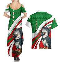 Indigenous Regions of Panama Ngabe-Bugle Couples Matching Summer Maxi Dress and Hawaiian Shirt with Harpy Eagle Graphic and Green Red Tribal Pattern 1997 - Wonder Print Shop
