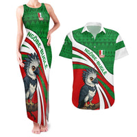 Indigenous Regions of Panama Ngabe-Bugle Couples Matching Tank Maxi Dress and Hawaiian Shirt with Harpy Eagle Graphic and Green Red Tribal Pattern 1997 - Wonder Print Shop