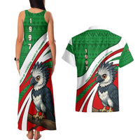 Indigenous Regions of Panama Ngabe-Bugle Couples Matching Tank Maxi Dress and Hawaiian Shirt with Harpy Eagle Graphic and Green Red Tribal Pattern 1997 - Wonder Print Shop