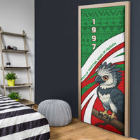 Indigenous Regions of Panama Ngabe-Bugle Door Cover with Harpy Eagle Graphic and Green Red Tribal Pattern 1997 - Wonder Print Shop