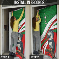 Indigenous Regions of Panama Ngabe-Bugle Door Cover with Harpy Eagle Graphic and Green Red Tribal Pattern 1997 - Wonder Print Shop