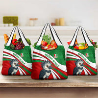 Indigenous Regions of Panama Ngabe-Bugle Grocery Bag with Harpy Eagle Graphic and Green Red Tribal Pattern 1997 - Wonder Print Shop