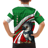 Indigenous Regions of Panama Ngabe-Bugle Hawaiian Shirt with Harpy Eagle Graphic and Green Red Tribal Pattern 1997 - Wonder Print Shop