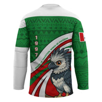 Indigenous Regions of Panama Ngabe-Bugle Hockey Jersey with Harpy Eagle Graphic and Green Red Tribal Pattern 1997 - Wonder Print Shop