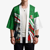 Indigenous Regions of Panama Ngabe-Bugle Kimono with Harpy Eagle Graphic and Green Red Tribal Pattern 1997 - Wonder Print Shop