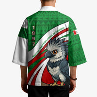 Indigenous Regions of Panama Ngabe-Bugle Kimono with Harpy Eagle Graphic and Green Red Tribal Pattern 1997 - Wonder Print Shop