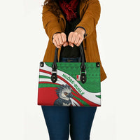 Indigenous Regions of Panama Ngabe-Bugle Leather Bag with Harpy Eagle Graphic and Green Red Tribal Pattern 1997 - Wonder Print Shop