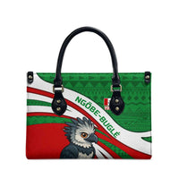 Indigenous Regions of Panama Ngabe-Bugle Leather Bag with Harpy Eagle Graphic and Green Red Tribal Pattern 1997 - Wonder Print Shop