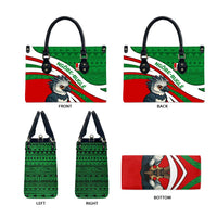 Indigenous Regions of Panama Ngabe-Bugle Leather Bag with Harpy Eagle Graphic and Green Red Tribal Pattern 1997 - Wonder Print Shop
