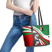 Indigenous Regions of Panama Ngabe-Bugle Leather Tote Bag with Harpy Eagle Graphic and Green Red Tribal Pattern 1997 - Wonder Print Shop