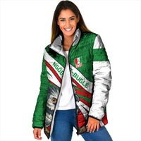 Indigenous Regions of Panama Ngabe-Bugle Padded Jacket with Harpy Eagle Graphic and Green Red Tribal Pattern 1997 - Wonder Print Shop
