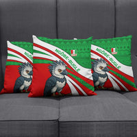 Indigenous Regions of Panama Ngabe-Bugle Pillow Cover with Harpy Eagle Graphic and Green Red Tribal Pattern 1997 - Wonder Print Shop