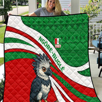 Indigenous Regions of Panama Ngabe-Bugle Quilt with Harpy Eagle Graphic and Green Red Tribal Pattern 1997 - Wonder Print Shop