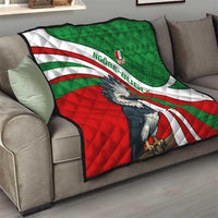 Indigenous Regions of Panama Ngabe-Bugle Quilt with Harpy Eagle Graphic and Green Red Tribal Pattern 1997 - Wonder Print Shop