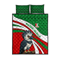 Indigenous Regions of Panama Ngabe-Bugle Quilt Bed Set with Harpy Eagle Graphic and Green Red Tribal Pattern 1997 - Wonder Print Shop