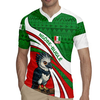 Indigenous Regions of Panama Ngabe-Bugle Rugby Jersey with Harpy Eagle Graphic and Green Red Tribal Pattern 1997 - Wonder Print Shop