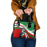 Indigenous Regions of Panama Ngabe-Bugle Shoulder Handbag with Harpy Eagle Graphic and Green Red Tribal Pattern 1997 - Wonder Print Shop