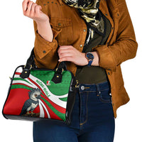 Indigenous Regions of Panama Ngabe-Bugle Shoulder Handbag with Harpy Eagle Graphic and Green Red Tribal Pattern 1997 - Wonder Print Shop