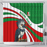 Indigenous Regions of Panama Ngabe-Bugle Shower Curtain with Harpy Eagle Graphic and Green Red Tribal Pattern 1997 - Wonder Print Shop
