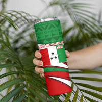 Indigenous Regions of Panama Ngabe-Bugle Skinny Tumbler with Harpy Eagle Graphic and Green Red Tribal Pattern 1997 - Wonder Print Shop