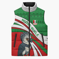 Indigenous Regions of Panama Ngabe-Bugle Sleeveless Puffer Jacket with Harpy Eagle Graphic and Green Red Tribal Pattern 1997 - Wonder Print Shop