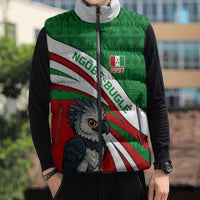 Indigenous Regions of Panama Ngabe-Bugle Sleeveless Puffer Jacket with Harpy Eagle Graphic and Green Red Tribal Pattern 1997 - Wonder Print Shop