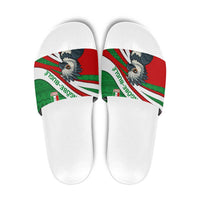 Indigenous Regions of Panama Ngabe-Bugle Slide Sandals with Harpy Eagle Graphic and Green Red Tribal Pattern 1997 - Wonder Print Shop