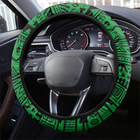 Indigenous Regions of Panama Ngabe-Bugle Steering Wheel Cover with Harpy Eagle Graphic and Green Red Tribal Pattern 1997 - Wonder Print Shop