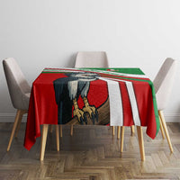 Indigenous Regions of Panama Ngabe-Bugle Tablecloth with Harpy Eagle Graphic and Green Red Tribal Pattern 1997 - Wonder Print Shop