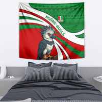 Indigenous Regions of Panama Ngabe-Bugle Tapestry with Harpy Eagle Graphic and Green Red Tribal Pattern 1997 - Wonder Print Shop