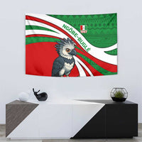 Indigenous Regions of Panama Ngabe-Bugle Tapestry with Harpy Eagle Graphic and Green Red Tribal Pattern 1997 - Wonder Print Shop
