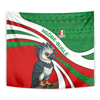 Indigenous Regions of Panama Ngabe-Bugle Tapestry with Harpy Eagle Graphic and Green Red Tribal Pattern 1997 - Wonder Print Shop