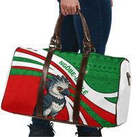 Indigenous Regions of Panama Ngabe-Bugle Travel Bag with Harpy Eagle Graphic and Green Red Tribal Pattern 1997 - Wonder Print Shop