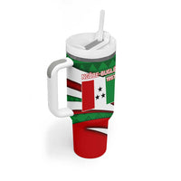 Indigenous Regions of Panama Ngabe-Bugle Tumbler With Handle with Harpy Eagle Graphic and Green Red Tribal Pattern 1997 - Wonder Print Shop