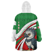 Indigenous Regions of Panama Ngabe-Bugle Wearable Blanket Hoodie with Harpy Eagle Graphic and Green Red Tribal Pattern 1997 - Wonder Print Shop