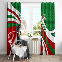 Indigenous Regions of Panama Ngabe-Bugle Window Curtain with Harpy Eagle Graphic and Green Red Tribal Pattern 1997 - Wonder Print Shop