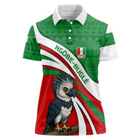 Indigenous Regions of Panama Ngabe-Bugle Women Polo Shirt with Harpy Eagle Graphic and Green Red Tribal Pattern 1997 - Wonder Print Shop
