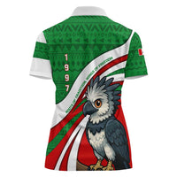 Indigenous Regions of Panama Ngabe-Bugle Women Polo Shirt with Harpy Eagle Graphic and Green Red Tribal Pattern 1997 - Wonder Print Shop