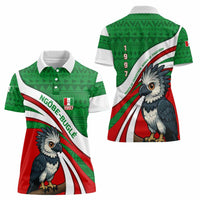 Indigenous Regions of Panama Ngabe-Bugle Women Polo Shirt with Harpy Eagle Graphic and Green Red Tribal Pattern 1997 - Wonder Print Shop