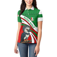 Indigenous Regions of Panama Ngabe-Bugle Women Polo Shirt with Harpy Eagle Graphic and Green Red Tribal Pattern 1997 - Wonder Print Shop